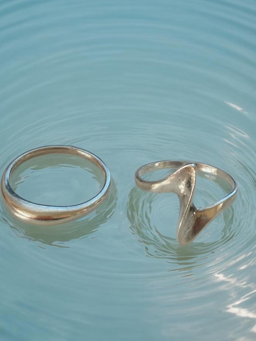 Two Minimalist Sterling Silver Ring size 6 a wave and skinny dome.